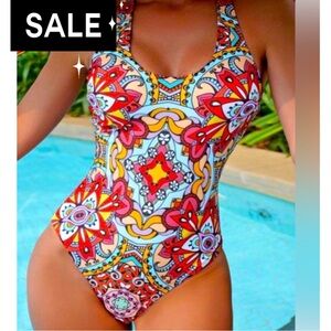 🏷️🌴Final Price🌴 SHEIN Elegant One Piece Floral Criss Cross Backless M NEW